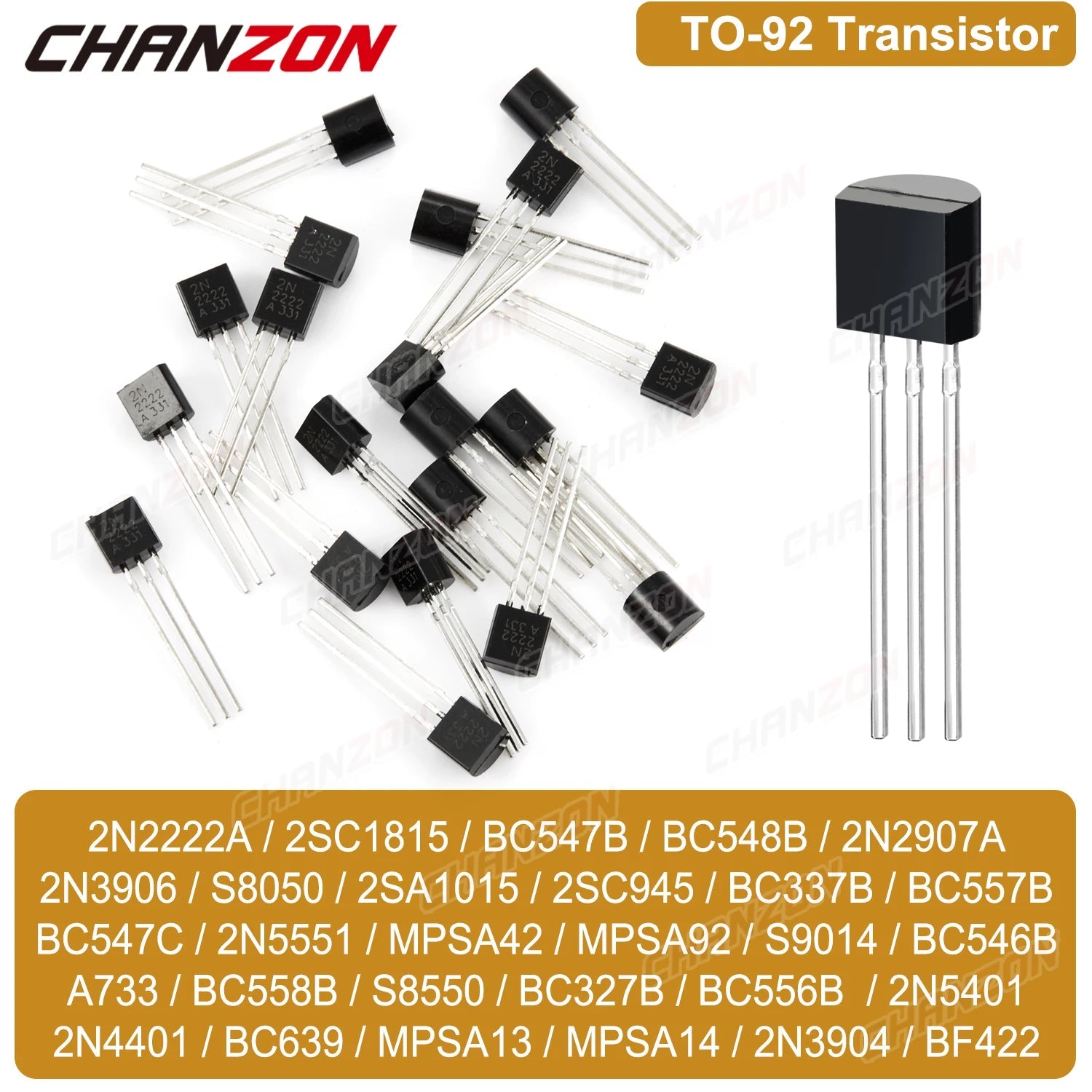 TO - 92 - Transistor NPN PNP, Bc547, 2N3904, 2N7000, 2N2222A, 2N5551, 2N3906, Bc3ino B, Bc557B, S8050, S8550, 2N5401, Bc547B, 2N4401, 2Sa1015, 100 pièces - electronique val - alain